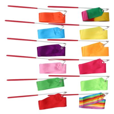 ZZSRJ 12 Pack 2m Rhythmic Gymnastics Ribbon Sticks Kids Dance Ribbons Ribbon Sticks for Gymnastics (Color : Multi-Colored, Size : One)