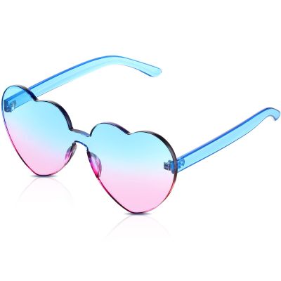 Maxdot Heart Shape Sunglasses Rimless Transparent Heart Glasses Colorful Party Favors(Blue Pink)