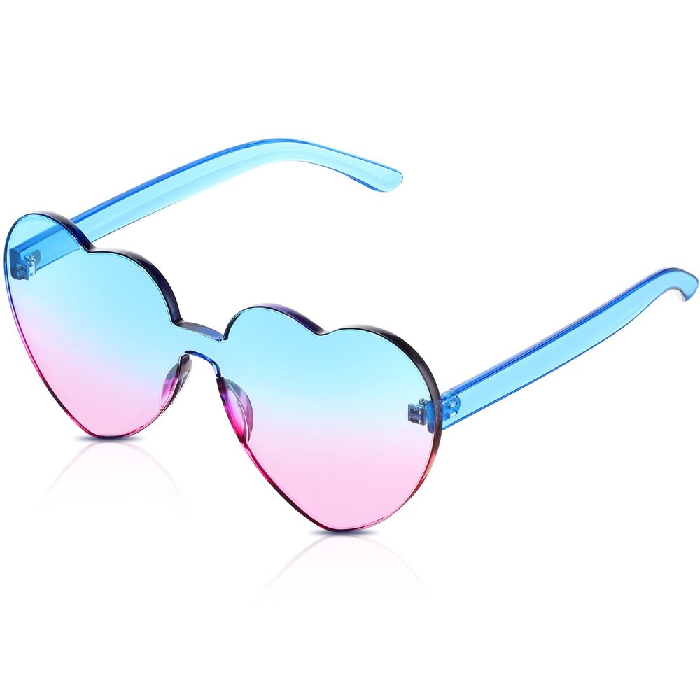 Maxdot Heart Shape Sunglasses Rimless Transparent Heart Glasses Colorful Party Favors(Blue Pink)