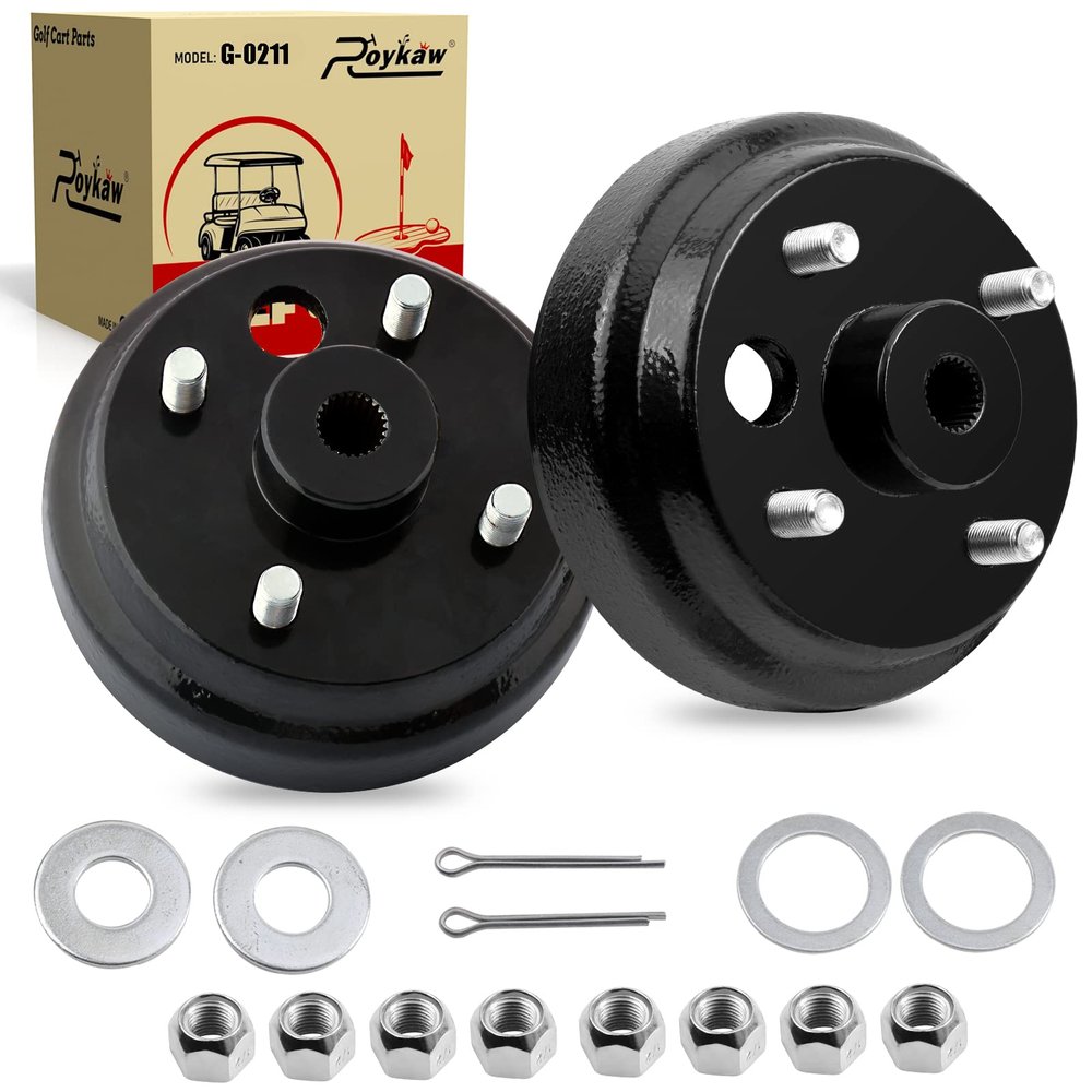 Roykaw Golf Cart Brake Drum Hub Assembly with Lug Nuts for EZGO 1982-up Electric & 1982-1993 2 Cycle Gas Models, Replaces OEM # 19186-G1P, 17298-G1, 17082-G2