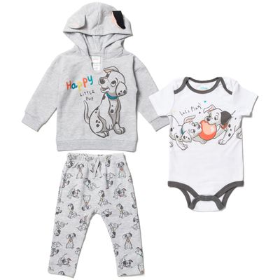 Disney Classics Patch Infant Baby Boys or Girls Fleece Pullover Hoodie Cuddly Bodysuit Pants Gray/White 12 Months