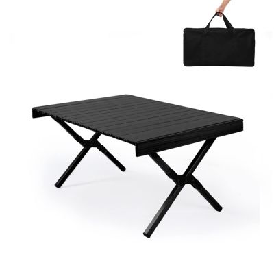 All Aluminum Alloy Light Weight Camping Table Furniture Outdoor Home Foldable Roll Up Easy Carry Picnic BBQ Table with Storage Bag,Black,S(Length90cm)