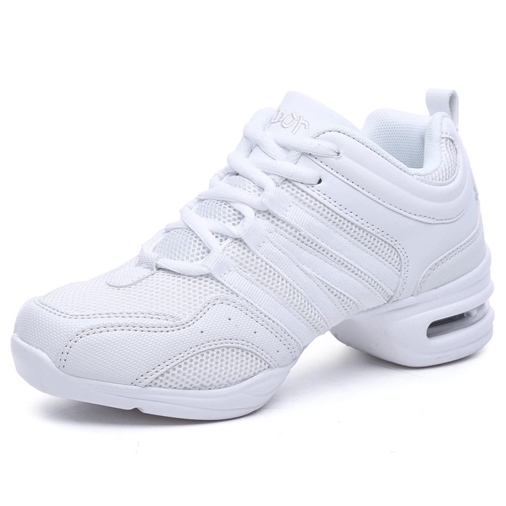 Julymens Women's Jazz Dancing Sneakers Breathable Mesh Lightweight Split Sole Athletic Walking Shoes SH019 White US7
