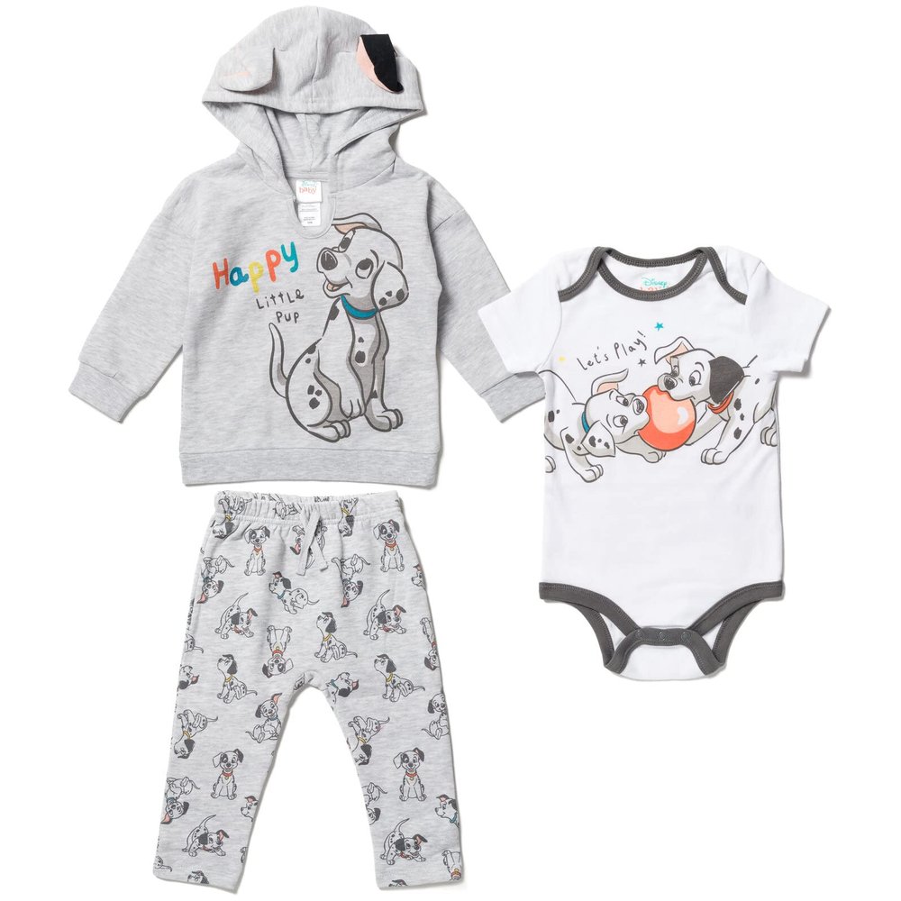 Disney Classics Patch Newborn Baby Boy or Girl Fleece Pullover Hoodie Cuddly Bodysuit Pants Gray/White Newborn