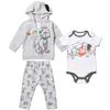 Disney Classics Patch Newborn Baby Boy or Girl Fleece Pullover Hoodie Cuddly Bodysuit Pants Gray/White Newborn view 1