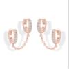 PAVOI 14K Gold Chain Earrings for Women | Double Piercing Dangle Chain Huggie Hoop Earrings | Cubic Zirconia Pearl Stud Ear Cuff Earrings for Women view 1