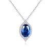 925 Sterling Silver Zircon Halo Simulated Sapphire Pendant Necklace for Women, Cubic Zirconia Oval Cut Nano Blue Gemstone 16+2inch Chain S925 Palladium Plated Necklace with Gift Box (SN591) view 1