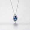 925 Sterling Silver Zircon Halo Simulated Sapphire Pendant Necklace for Women, Cubic Zirconia Oval Cut Nano Blue Gemstone 16+2inch Chain S925 Palladium Plated Necklace with Gift Box (SN591) view 2