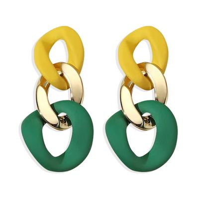 DIYANMMY Charm Elegant Hollow Color Chain Acrylic Geometric Temperament Dangle Drop Earrings Bohemian Minimalist Hypoallergenic Jewelry Gift (Yellow green)
