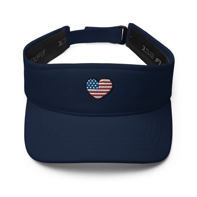 4th of July Visor, Embroidered 4th of July hat for Women, Men, 4th of July Gifts, American Flag Heart Visor. Navy