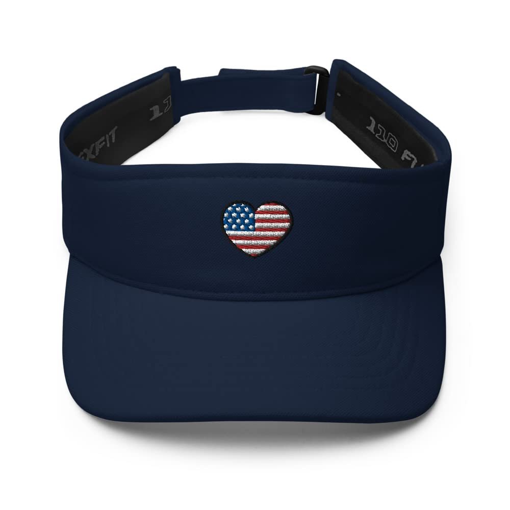 4th of July Visor, Embroidered 4th of July hat for Women, Men, 4th of July Gifts, American Flag Heart Visor. Navy