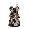 Camisole Pajamas Set Lace Satin Lingerie Short Sets Sexy Floral Nightgown Sleepwear Cami Top Pjs Silk Loungewear Set Black view 1