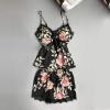 Camisole Pajamas Set Lace Satin Lingerie Short Sets Sexy Floral Nightgown Sleepwear Cami Top Pjs Silk Loungewear Set Black view 2