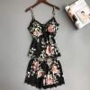 Camisole Pajamas Set Lace Satin Lingerie Short Sets Sexy Floral Nightgown Sleepwear Cami Top Pjs Silk Loungewear Set Black view 3