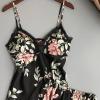 Camisole Pajamas Set Lace Satin Lingerie Short Sets Sexy Floral Nightgown Sleepwear Cami Top Pjs Silk Loungewear Set Black view 4