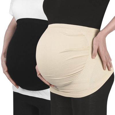 VOCOSTE 2 Pcs Maternity Belly Band, Belly Bands for Pregnant Women, Pregnancy Support Belly Belt Bands for Pregnancy and Postpartum, Black Beige, Size XXL