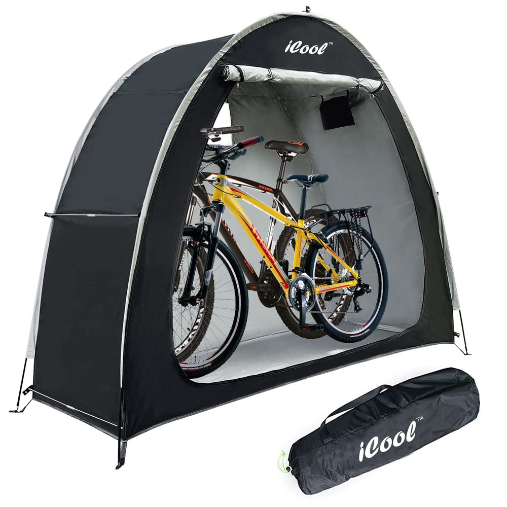 iCool Outdoor Bike Covers Storage Shed Tent, 210D Oxford Thick Waterproof Fabric Aluminum Alloy Bracket Bicycle Storage shed Neat Cover - Storage of 2 Bicycles or tricycles-Black