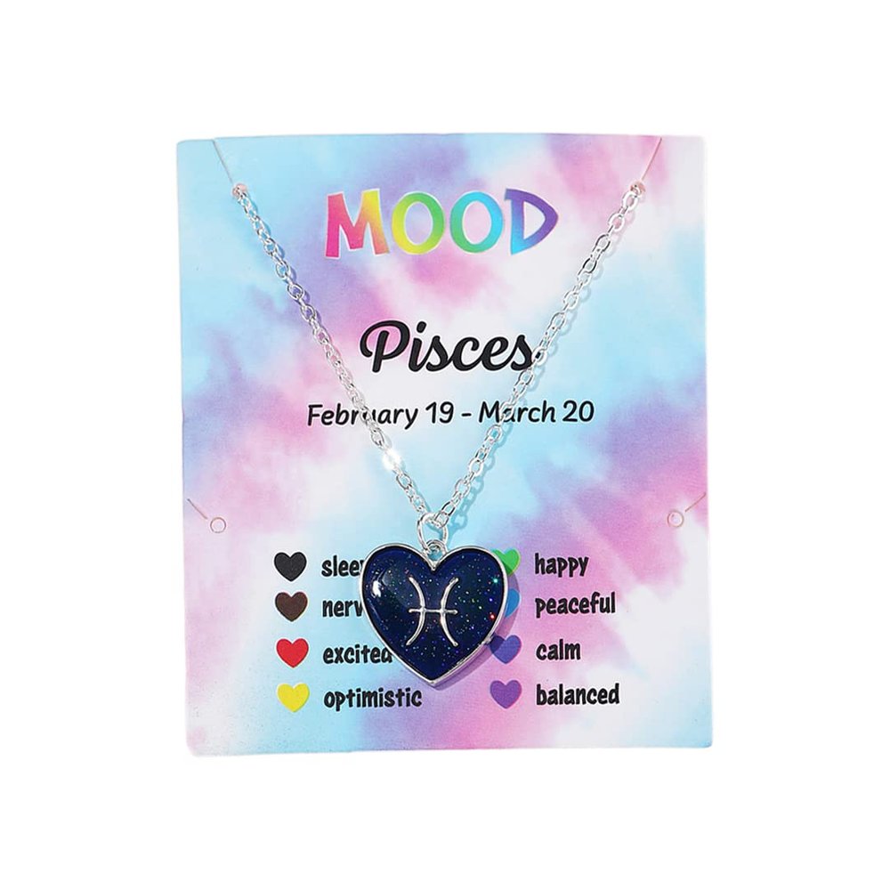 Temperature Sensing Color Changing Pendant 12 Constellation Zodiac Necklace Astrology Horoscope with Message Card for Women Birthday Gifts-Pisces