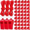Flutesan 48 Pcs Plastic Whistles with Lanyard Sports Loud Crisp Sound Whistles Bulk for Coach Referees Training Emergency (Red) view 1