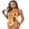Sxiwei Woman's Metallic Shiny One-Piece Thong Bodysuit Gymnastic Leotard Backless Monokini Swimsuit Gold Medium view 3