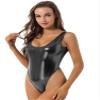 Sxiwei Woman's Metallic Shiny One-Piece Thong Bodysuit Gymnastic Leotard Backless Monokini Swimsuit Black Medium view 3