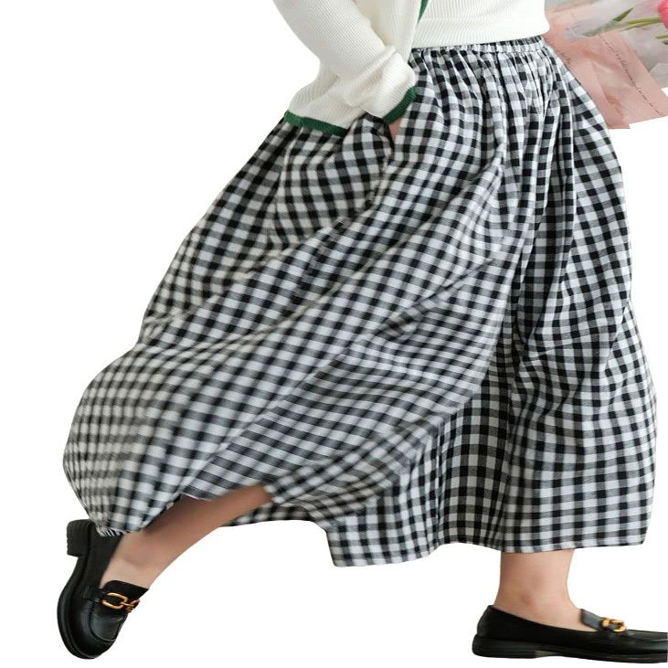 chouyatou Women's Cotton Linen Pants Elastic Waist Plaid Gingham Wide Leg Capri Palazzo Pants (X-Small, Black)