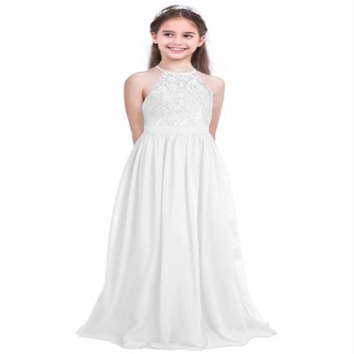 YiZYiF Kids Big Girls Halter Chiffon Floral Lace Wedding Flower Girl Dresses Evening Prom Maxi Dance Party Gowns White 12