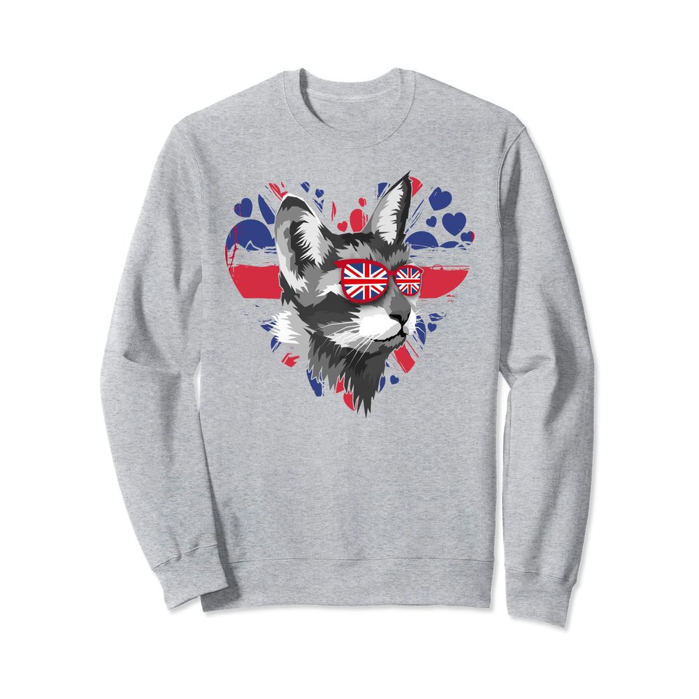 Cat Union Jack In Sunglasses For Kids & UK British Expats Sweatshirt