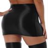 QinCiao Women's Glossy Solid Color Y2K Skirt Mesh Bodycon Hip Short Mini Skirts Black Medium view 2