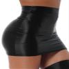 QinCiao Women's Glossy Solid Color Y2K Skirt Mesh Bodycon Hip Short Mini Skirts Black Medium view 4