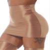 QinCiao Women's Glossy Solid Color Y2K Skirt Mesh Bodycon Hip Short Mini Skirts Coffee Large view 3