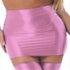 QinCiao Women's Glossy Solid Color Y2K Skirt Mesh Bodycon Hip Short Mini Skirts Pink Medium view 1