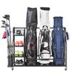 Mythinglogic 3 Golf Bags Storage Organizer-Extra Large Size Fits 3 Full Size Golf Bags,Golf Organizer for Golf Equipment and Accessories, Golf Club Storage Rack with Lockable Wheels view 1
