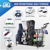 Mythinglogic 3 Golf Bags Storage Organizer-Extra Large Size Fits 3 Full Size Golf Bags,Golf Organizer for Golf Equipment and Accessories, Golf Club Storage Rack with Lockable Wheels view 2