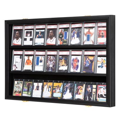 Temgee 24 Baseball Card Display Case - Lockable Sports Graded Card Display Case Wall Mount with UV Protection Acrylic Door for Baseball Basketball Football Hockey Trading Card Collection