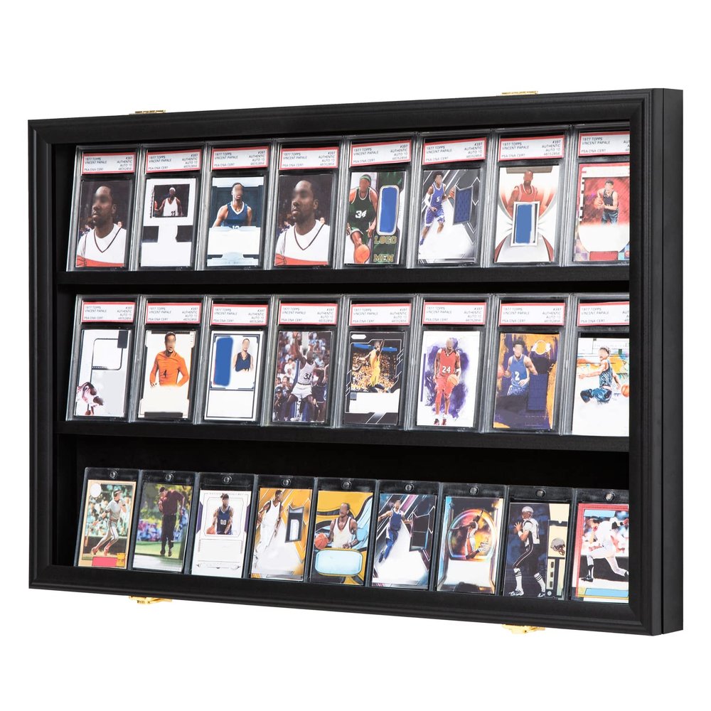 Temgee 24 Baseball Card Display Case - Lockable Sports Graded Card Display Case Wall Mount with UV Protection Acrylic Door for Baseball Basketball Football Hockey Trading Card Collection