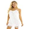 Sxiwei Women Sequins Fringe Flapper Dress Tassels Tango Salsa Latin Cocktail Dance Spaghetti Straps Dress White One_Size view 2