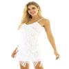 Sxiwei Women Sequins Fringe Flapper Dress Tassels Tango Salsa Latin Cocktail Dance Spaghetti Straps Dress White One_Size view 4