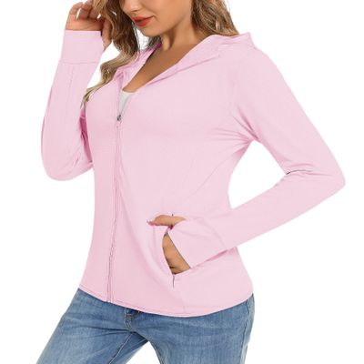 TACVASEN SPF Jackets for Women with Pockets Sun Protection Traveling Rash Guard Hoodie Shirts, Light Pink, S