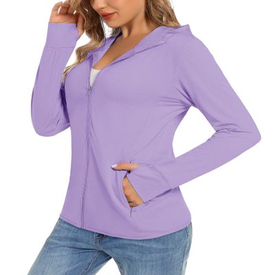TACVASEN Women's Lightweight Jacket UPF 50+ Breathable Sun Protection Zip Up Hoodies Rash Guard, Light Purple, M