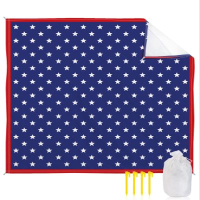 Beach Blanket Waterproof Sandproof, Independence Day July 4th Extra Large 95"X80" Picnic Blanket Beach Mat, Lightweight Durable Camping Blanket with 4 Stakes for Beach Travel, Patriotic American Flag
