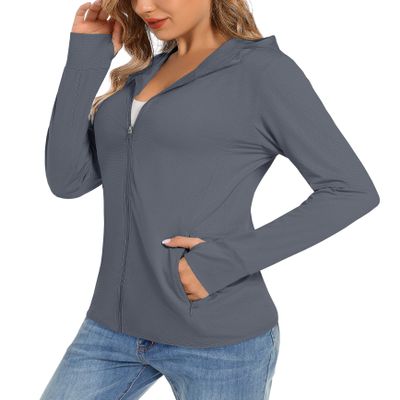 TACVASEN Women's Sun Shirts Sun Protection Long Sleeve Shirt with Hoodies UPF 50+ Outdoor Hiking, Dark Gray, XL