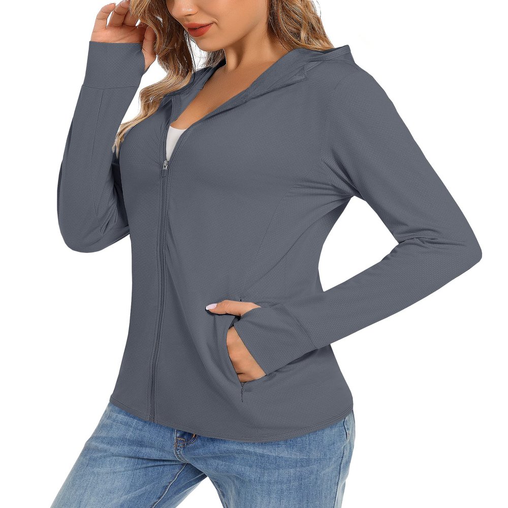 TACVASEN Women's Sun Shirts Sun Protection Long Sleeve Shirt with Hoodies UPF 50+ Outdoor Hiking, Dark Gray, XL