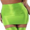 QinCiao Women's Glossy Solid Color Y2K Skirt Mesh Bodycon Hip Short Mini Skirts Fluorescent Green Medium view 1