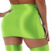 QinCiao Women's Glossy Solid Color Y2K Skirt Mesh Bodycon Hip Short Mini Skirts Fluorescent Green Medium view 2