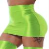 QinCiao Women's Glossy Solid Color Y2K Skirt Mesh Bodycon Hip Short Mini Skirts Fluorescent Green Medium view 3