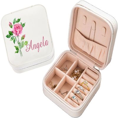 Colored Custom Name Birth Flower Jewelry Box for Women Girls Layer Jewelry Organizer Storage Case Travel Jewelry Organizer Box for Earrings Rings Necklaces Case Gift for Wedding Engagement Birthday