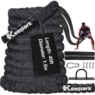 Battle Ropes for Home Gym Exercise - 1.5 Inch Diameter 40FT Length Workout Rope Training Exercise Ropes with Protective Sleeve, Heavy Battle Rope for Workout Exercise Fitness & Strength Training