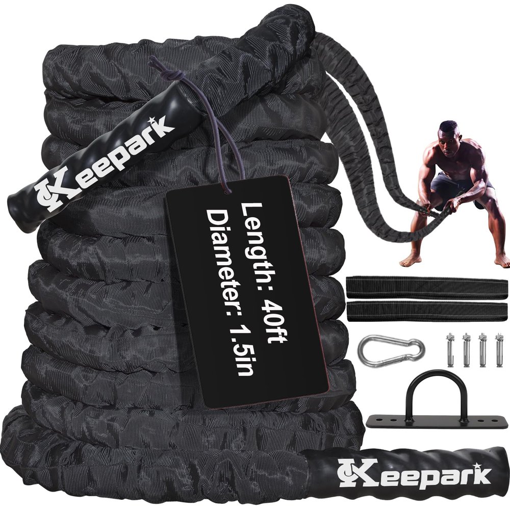 Battle Ropes for Home Gym Exercise - 1.5 Inch Diameter 40FT Length Workout Rope Training Exercise Ropes with Protective Sleeve, Heavy Battle Rope for Workout Exercise Fitness & Strength Training