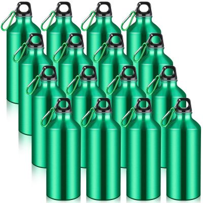 CHENGU 16 Pack Aluminum Water Bottles 20 Oz Blank Reusable Water Bottles Lightweight Aluminum Gym Travel Bottle Leak Proof Team Customized Bottles for Bike Bicycle Camping(Green)